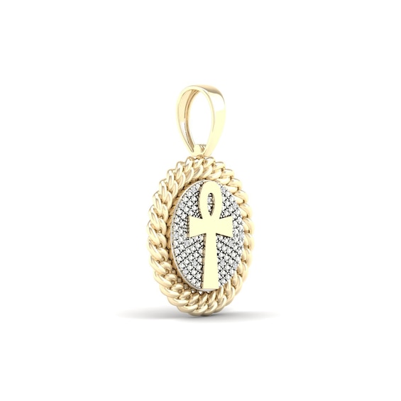 14K Gold Plated 1/10 CT. T.W. Ankh Cross Mediallion Necklace Charm