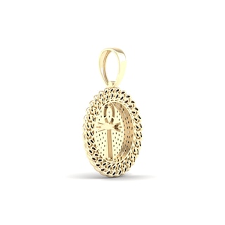14K Gold Plated 1/10 CT. T.W. Ankh Cross Mediallion Necklace Charm