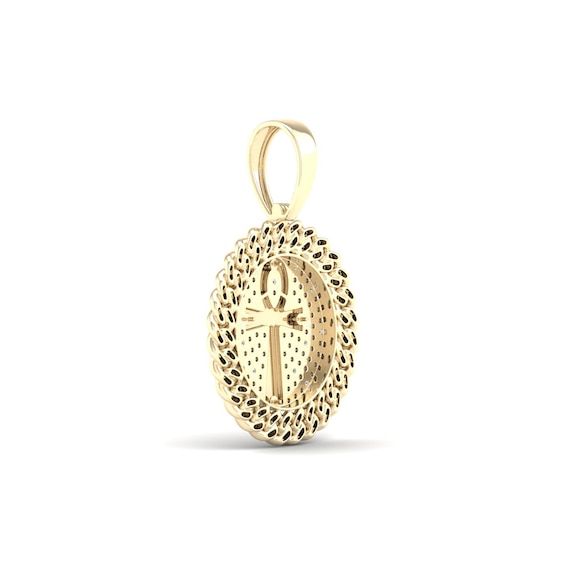 14K Gold Plated 1/10 CT. T.W. Ankh Cross Mediallion Necklace Charm