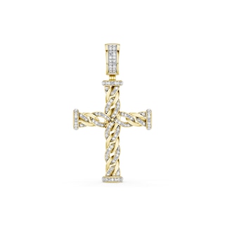 14K Gold Plated 1/10 CT. T.W. Lab-Grown Diamond Twisted Cross Necklace Charm