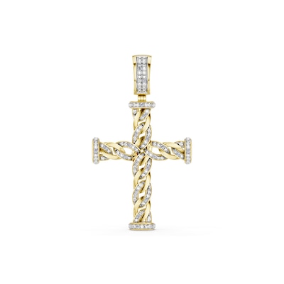 14K Gold Plated 1/10 CT. T.W. Lab-Grown Diamond Twisted Cross Necklace Charm