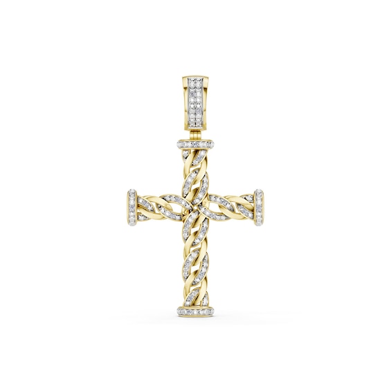 14K Gold Plated 1/10 CT. T.W. Lab-Grown Diamond Twisted Cross Necklace Charm