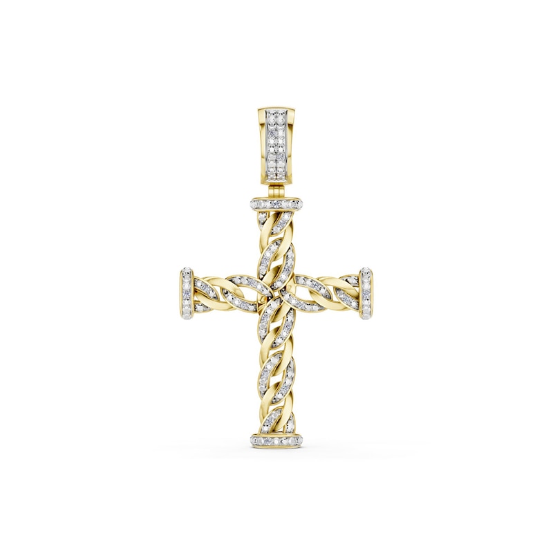 14K Gold Plated 1/10 CT. T.W. Lab-Grown Diamond Twisted Cross Necklace Charm
