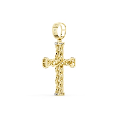 14K Gold Plated 1/10 CT. T.W. Lab-Grown Diamond Twisted Cross Necklace Charm