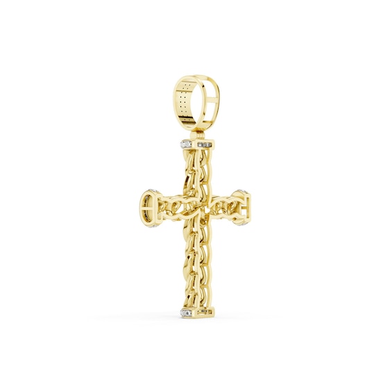 14K Gold Plated 1/10 CT. T.W. Lab-Grown Diamond Twisted Cross Necklace Charm