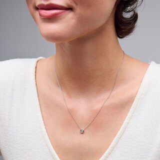Sterling Silver 1/10 CT. T.W. Lab-Grown Diamond Round Solitaire Pendant - 16" + 2"