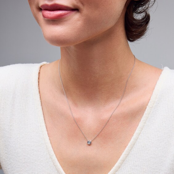 Sterling Silver 1/10 CT. T.W. Lab-Grown Diamond Round Solitaire Pendant - 16" + 2"