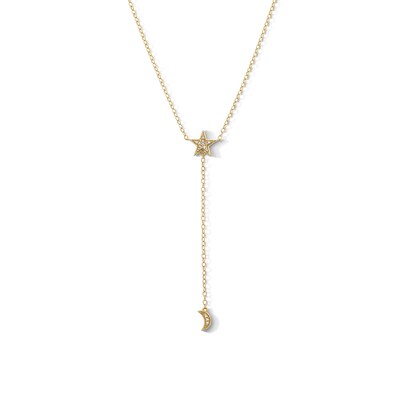 14K Gold Plated 1/20 CT. T.W. Lab-Grown Diamond Moon and Star Necklace - 16" + 2"