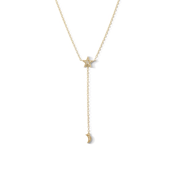 14K Gold Plated 1/20 CT. T.W. Lab-Grown Diamond Moon and Star Necklace - 16" + 2"