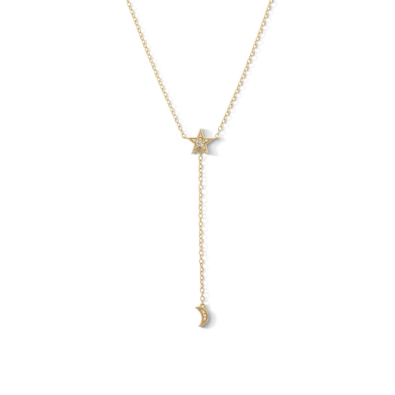 14K Gold Plated 1/20 CT. T.W. Lab-Grown Diamond Moon and Star Necklace - 16" + 2"
