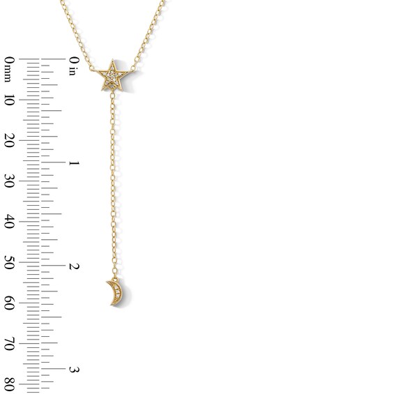 14K Gold Plated 1/20 CT. T.W. Lab-Grown Diamond Moon and Star Necklace - 16" + 2"