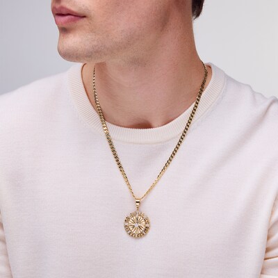 14K Gold Plated 1/5 CT. T.W. Lab-Grown Diamond Compass Necklace Charm