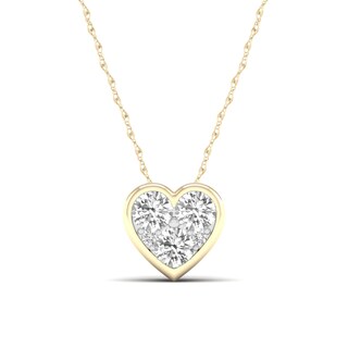 10K Gold 1/4 CT. T.W. Lab-Grown Diamond Cluster Heart Pendant - 16" + 2"