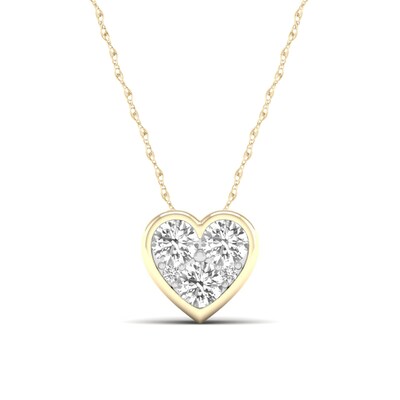 10K Gold 1/4 CT. T.W. Lab-Grown Diamond Cluster Heart Pendant - 16" + 2"