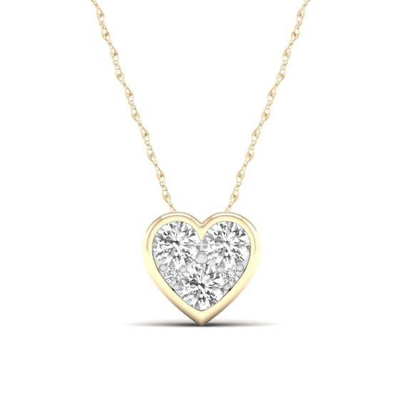 10K Gold 1/4 CT. T.W. Lab-Grown Diamond Cluster Heart Pendant - 16" + 2"