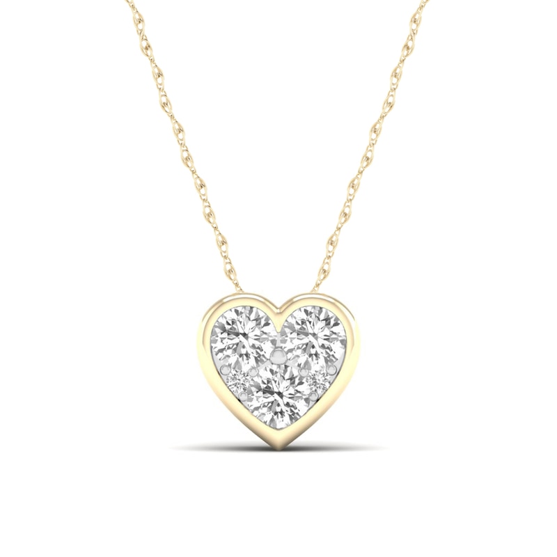 10K Gold 1/4 CT. T.W. Lab-Grown Diamond Cluster Heart Pendant - 16" + 2"