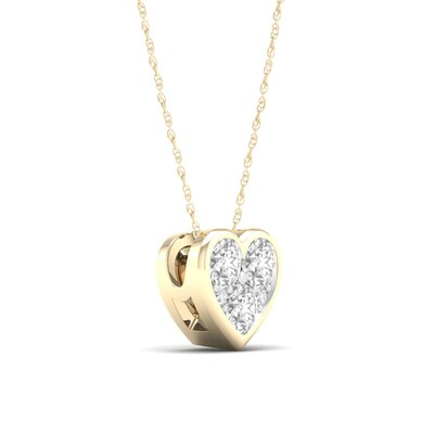 10K Gold 1/4 CT. T.W. Lab-Grown Diamond Cluster Heart Pendant - 16" + 2"