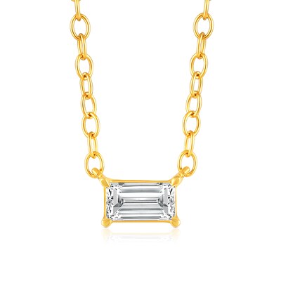 14K Gold Plated 1/5 CT. T.W. Lab-Grown Diamond Solitaire Baguette Pendant - 16" + 2"