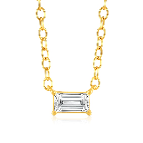 14K Gold Plated 1/5 CT. T.W. Lab-Grown Diamond Solitaire Baguette Pendant - 16" + 2"