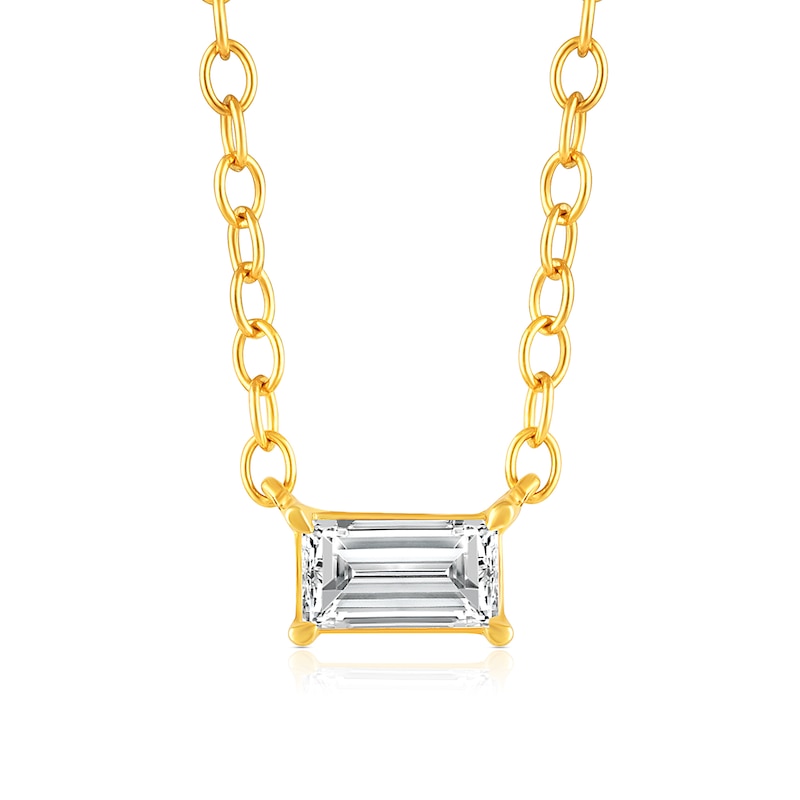 14K Gold Plated 1/5 CT. T.W. Lab-Grown Diamond Solitaire Baguette Pendant - 16" + 2"