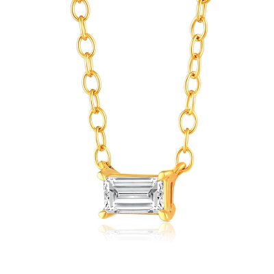 14K Gold Plated 1/5 CT. T.W. Lab-Grown Diamond Solitaire Baguette Pendant - 16" + 2"