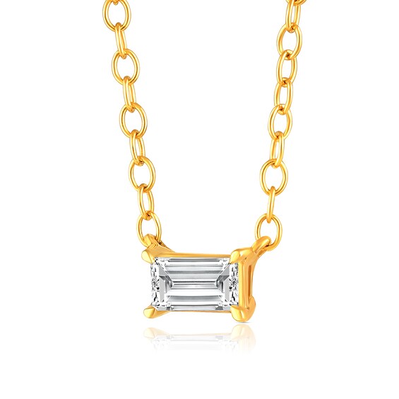 14K Gold Plated 1/5 CT. T.W. Lab-Grown Diamond Solitaire Baguette Pendant - 16" + 2"