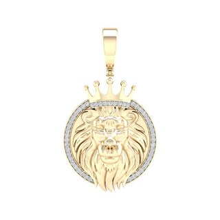 14K Gold Plated 1/3 CT. T.W. Lab-Grown Diamond Crowned Lion Necklace Charm