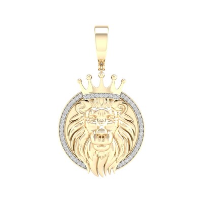 14K Gold Plated 1/3 CT. T.W. Lab-Grown Diamond Crowned Lion Necklace Charm