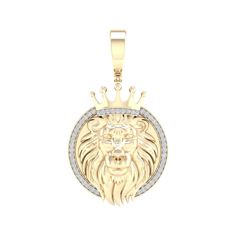 14K Gold Plated 1/3 CT. T.W. Lab-Grown Diamond Crowned Lion Necklace Charm