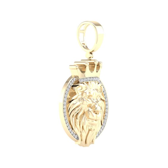 14K Gold Plated 1/3 CT. T.W. Lab-Grown Diamond Crowned Lion Necklace Charm