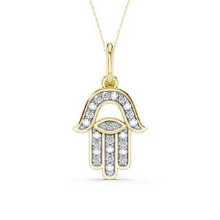 10K Gold 1/20 CT. T.W. Lab-Grown Diamond Hamsa Pendant - 16" + 2"