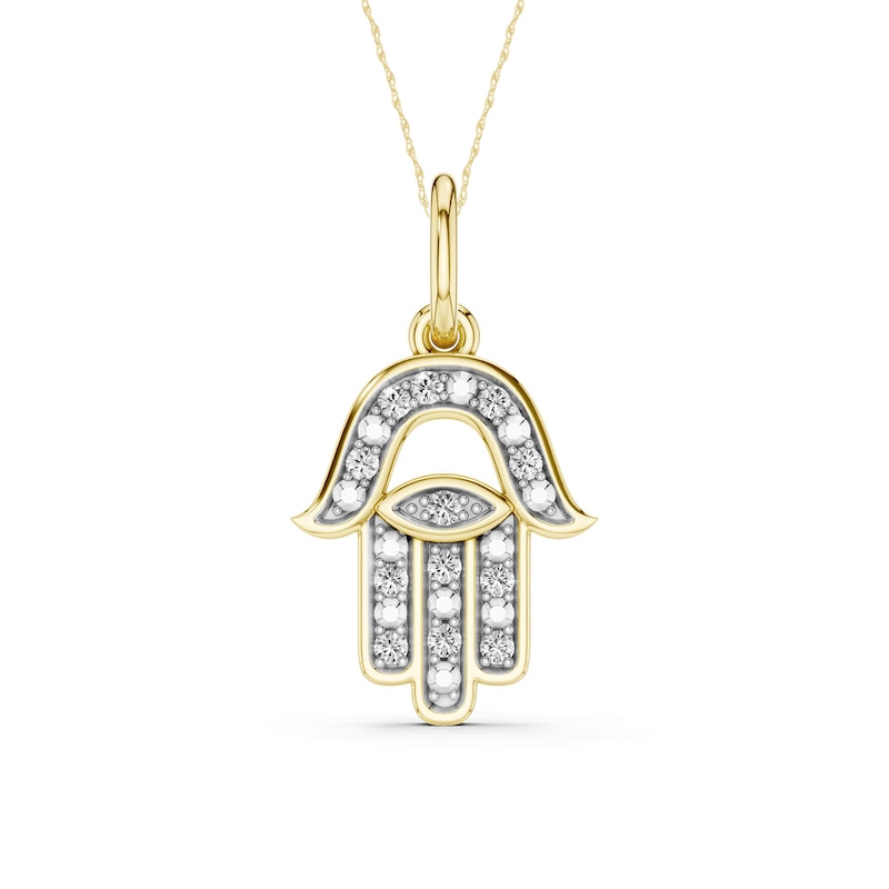 10K Gold 1/20 CT. T.W. Lab-Grown Diamond Hamsa Pendant - 16" + 2"