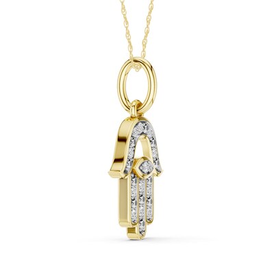 10K Gold 1/20 CT. T.W. Lab-Grown Diamond Hamsa Pendant - 16" + 2"