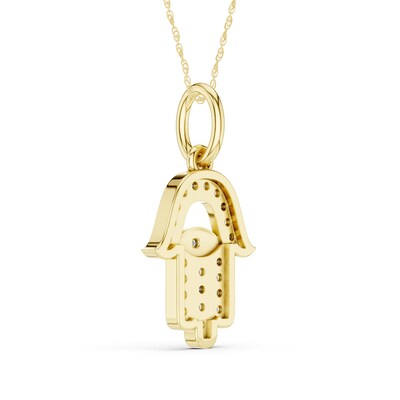 10K Gold 1/20 CT. T.W. Lab-Grown Diamond Hamsa Pendant - 16" + 2"