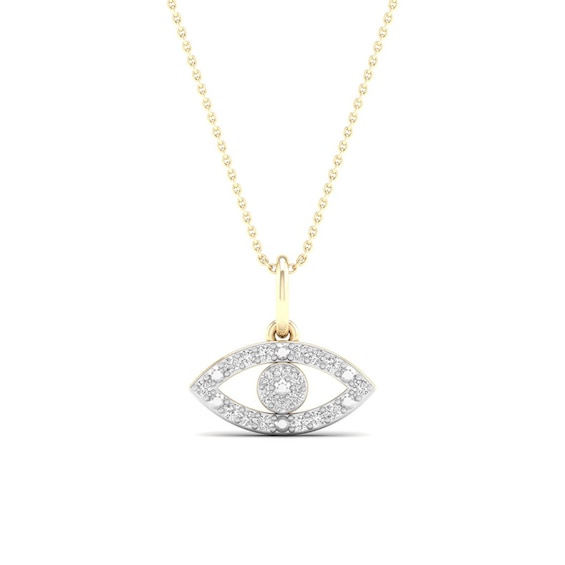14K Gold Plated 1/10  CT. T.W. Lab-Grown Diamond Eye Pendant - 16" + 2"