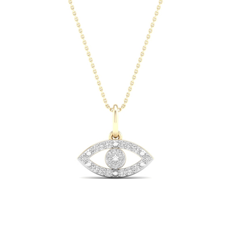 14K Gold Plated 1/10 CT. T.W. Lab-Grown Diamond Eye Pendant - 16" + 2"