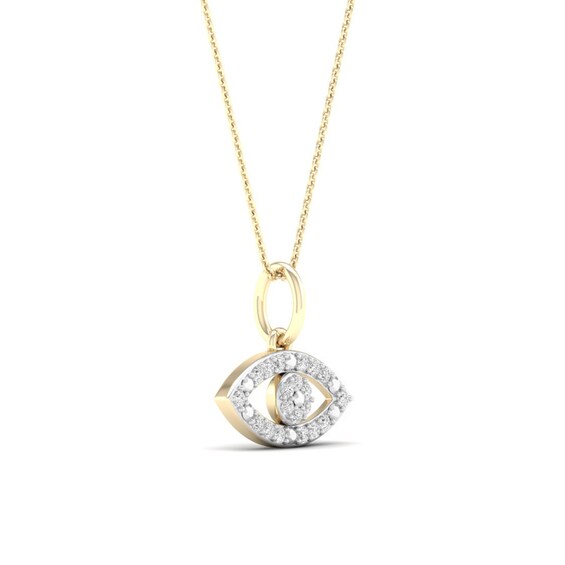 14K Gold Plated 1/10  CT. T.W. Lab-Grown Diamond Eye Pendant - 16" + 2"