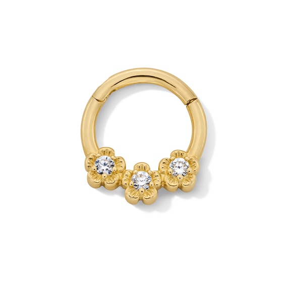 10K Solid Gold CZ Flower Clicker Hoop - 18G 5/16"