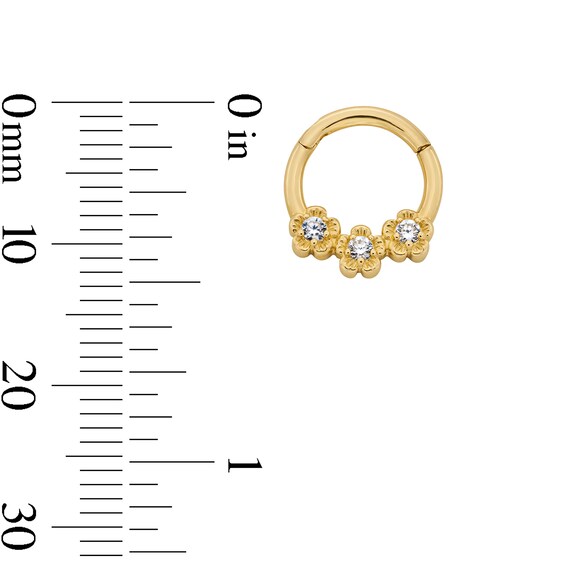 10K Solid Gold CZ Flower Clicker Hoop - 18G 5/16"
