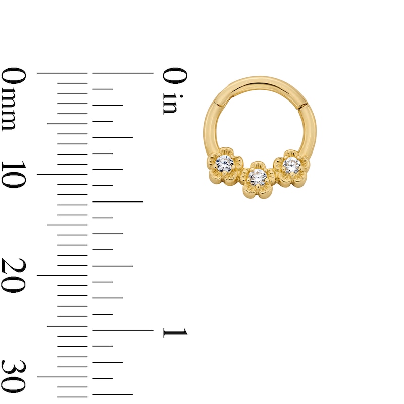 Main Image 2 of 10K Solid Gold CZ Flower Clicker Hoop - 18G 5/16"