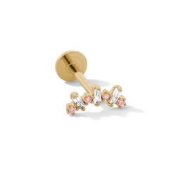 14K Solid Gold CZ Baguette and Round Cartilage Stud - 18G 5/16"