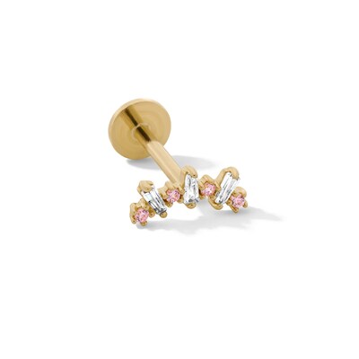14K Solid Gold CZ Baguette and Round Cartilage Stud - 18G 5/16"