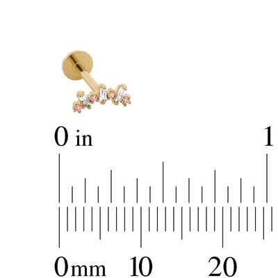 14K Solid Gold CZ Baguette and Round Cartilage Stud - 18G 5/16"