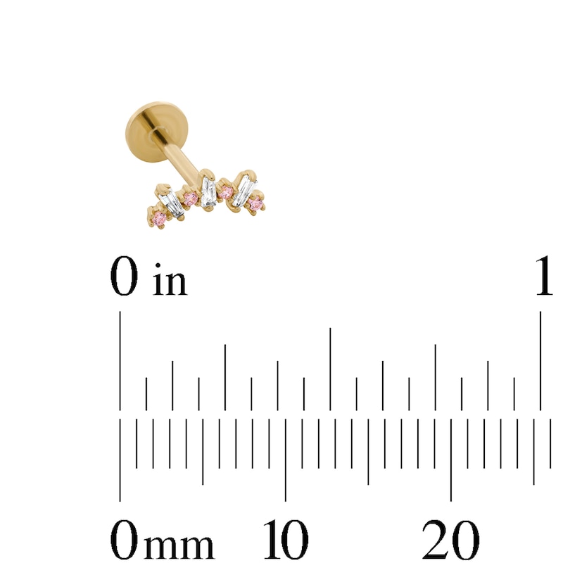 Main Image 2 of 14K Solid Gold CZ Baguette and Round Cartilage Stud - 18G 5/16"