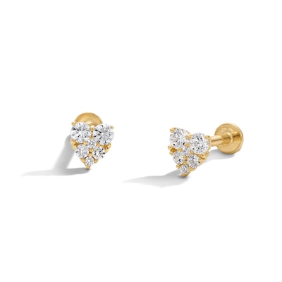 10K Gold CZ Pavé Heart Flat Back Studs