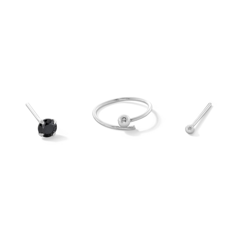 Stainless Steel Black CZ, Ball, and Hoop Nose Set - 20G