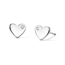 Sterling Silver CZ Polished Heart Studs