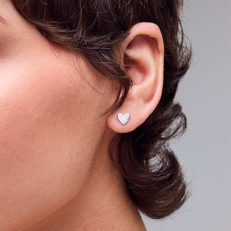 Main Image 2 of Sterling Silver CZ Polished Heart Studs