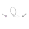 Thumbnail Image 1 of Stainless Steel Pink CZ Stud, Ball Stud and Hoop Nose Set - 20G