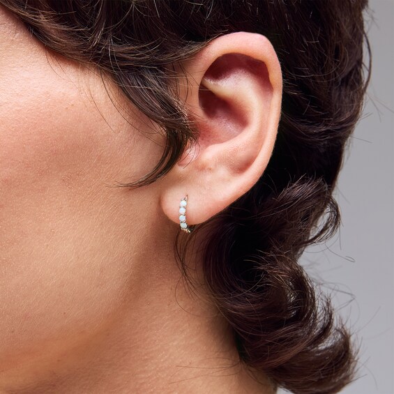 Sterling Silver Synthetic Opal Huggie Hoops
